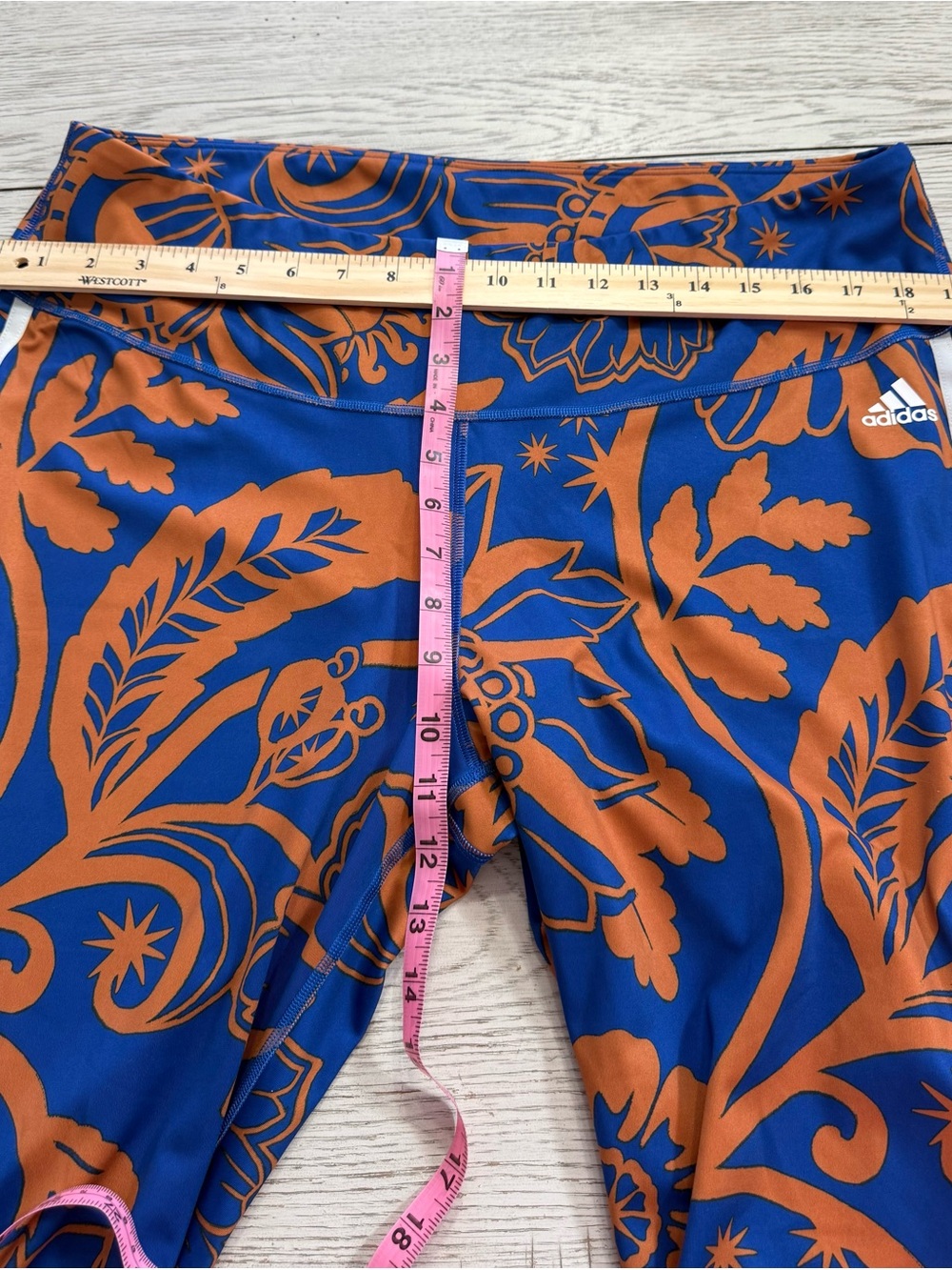 adidas womens 3X true plus size blue & copper Floral Print Leggings cropped EUC - Picture 11 of 11
